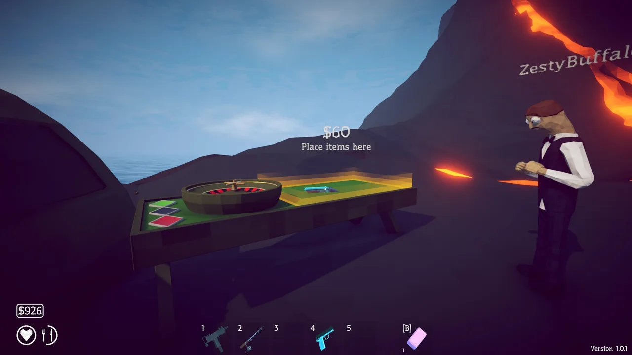 The volcano island after dark — the endgame zone