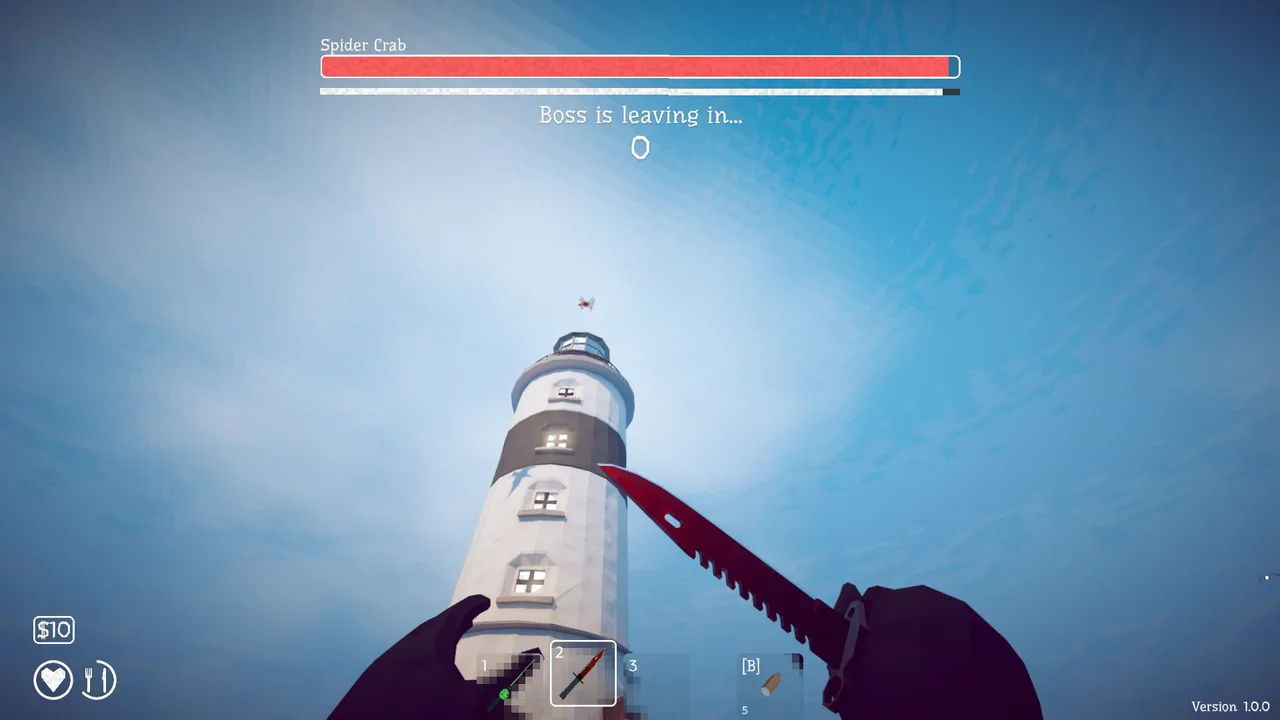 The Spider Crab's health bar and escape timer during the lighthouse fight